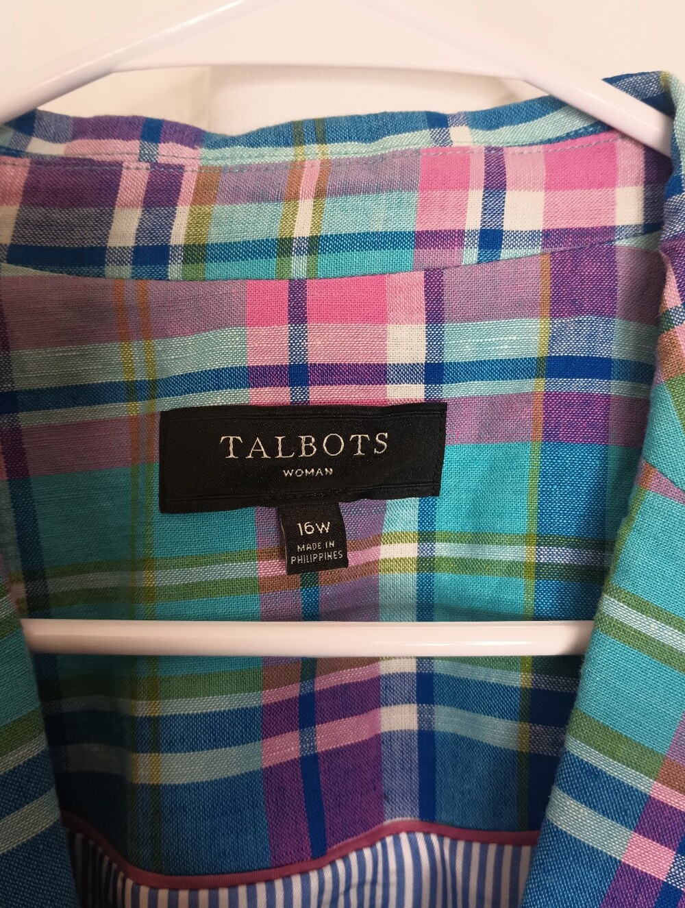 Talbots Womens Madras Plaid Linen Blazer 16W 3/4 Sleeve Preppy Colorful Summer - Picture 6 of 9
